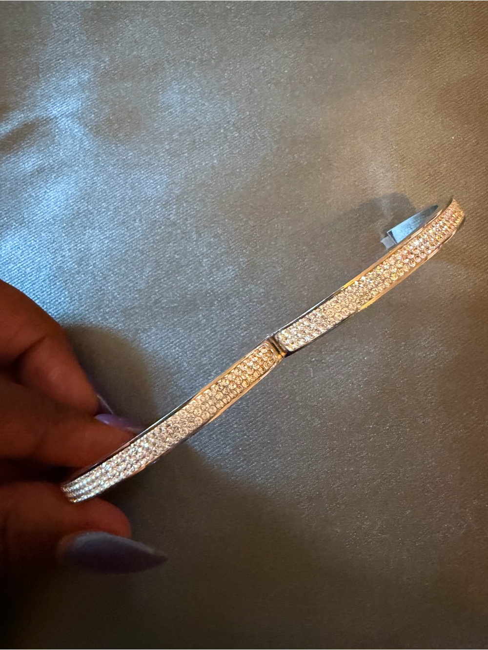Henri Bendel Elegant Crystal Pavé Hinge Bangle Bracelet - Silver